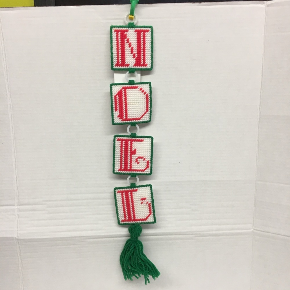 Noel Christmas Plastic Canvas Hanging Sign Handmade